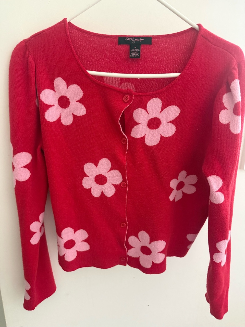 Love By Design Red Cardigan with Pink Floral Print